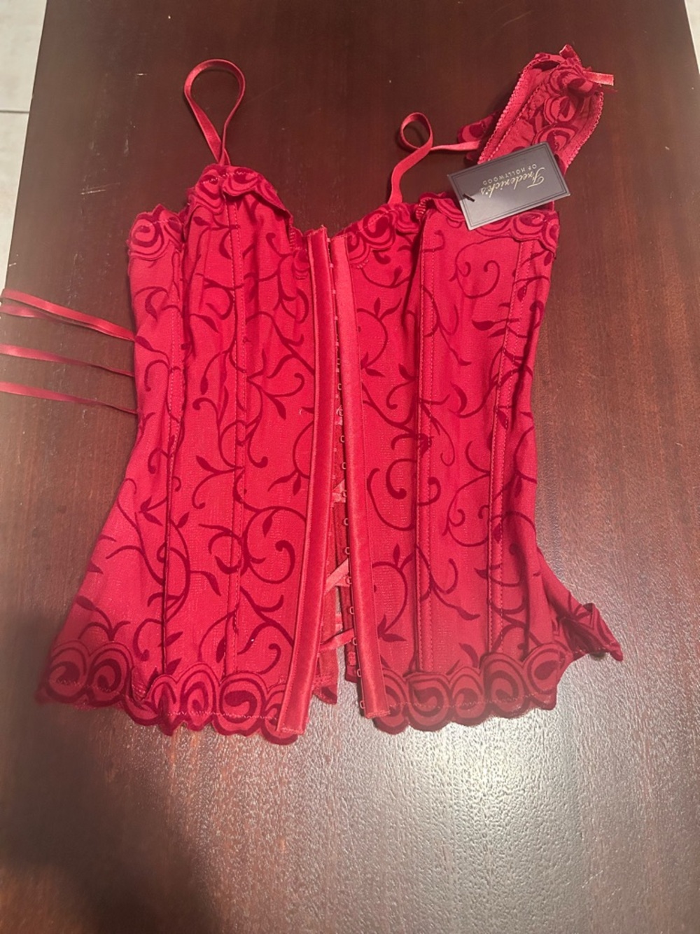 Frederick's of Hollywood Red Decorative Lace-Print Corset Top and bikini set